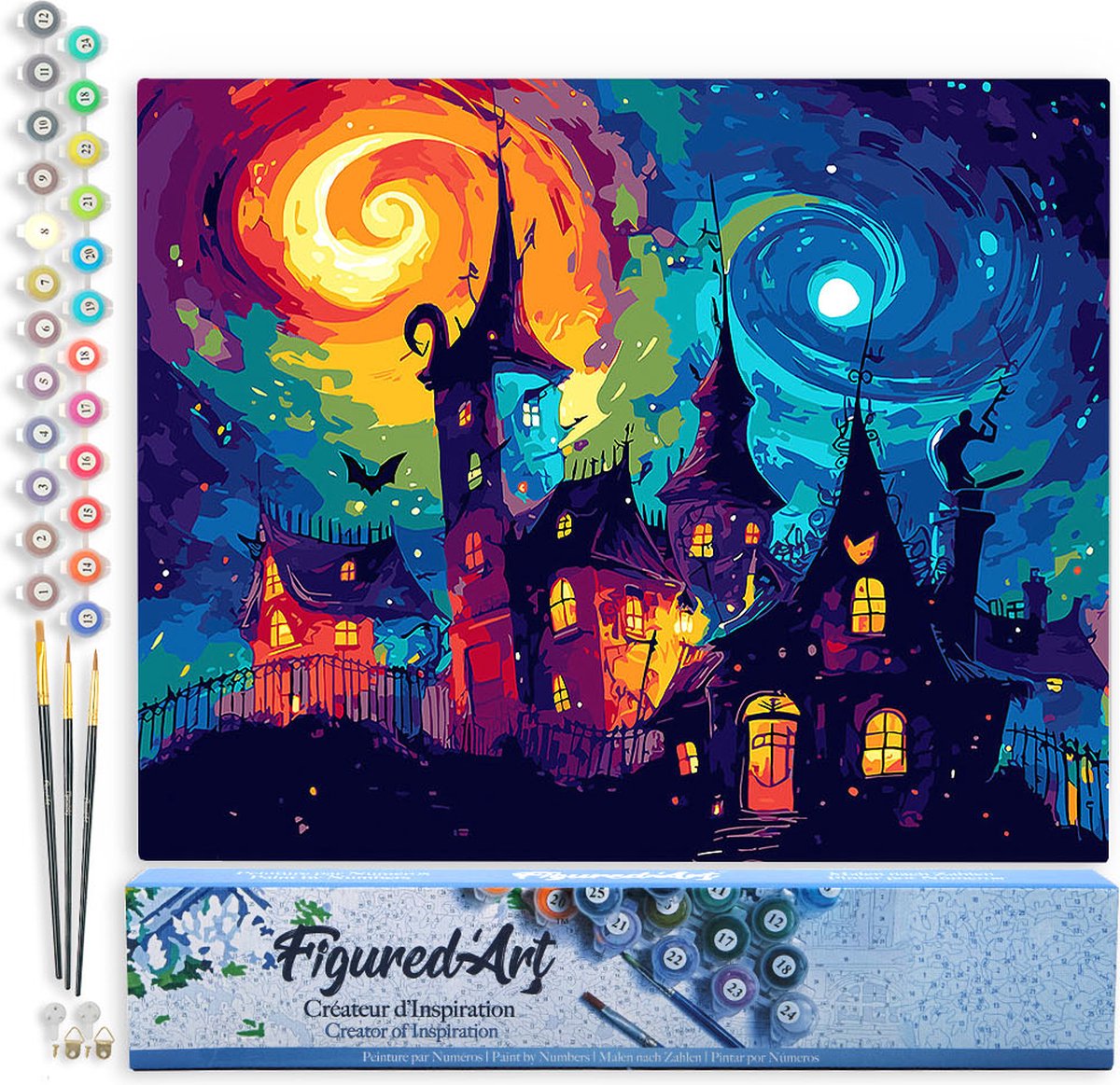 FiguredArt Schilderen op Nummer Volwassenen canvas Fantasiekasteel - Handwerk acrylverf Kit DIY Compleet - 40x50cm zonder frame